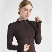 L Coffee Brown High-Stretch Slim Fit Yoga Jacket - Full Zip Workout Sports Jacket for Women