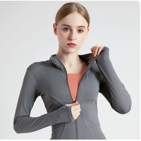 L Grey High-Stretch Slim Fit Yoga Jacket - Full Zip Workout Sports Jacket for Women