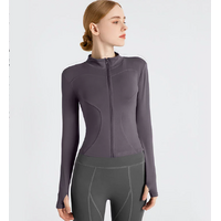 S Purple High-Stretch Slim Fit Yoga Jacket - Full Zip Workout Sports Jacket for Women