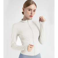 L White High-Stretch Slim Fit Yoga Jacket - Full Zip Workout Sports Jacket for Women