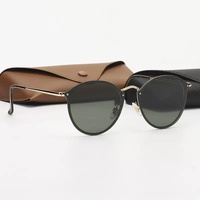 Gold Frame Ink Green Round Sunglasses - Classic Retro Unisex Sunglasses for Driving &amp; Everyday Wear