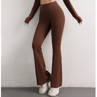 L Brown High Waist Flare Yoga Pants - Women&#39;s Bootcut Leggings - Peach Lift, Quick Dry, Workout &amp; Fitness Pants