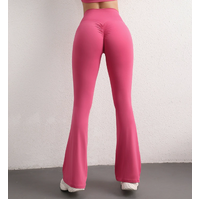 L Pink High Waist Flare Yoga Pants - Women's Bootcut Leggings - Peach Lift, Quick Dry, Workout &amp; Fitness Pants