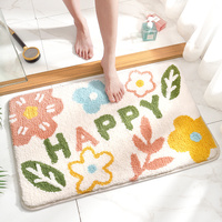 Green Happy Bath Mat - Super Absorbent, Non-Slip Bathroom Floor Mat - 50x80cm