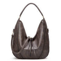 Grey Mother and Child Bag Two Piece Set Distressed Faux Leather Hobo Bag - Large Capacity Shoulder Bag for Women