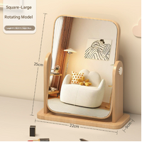 Square Rotating Mirror Tabletop Makeup Mirror - Large Wooden Swivel Vanity Mirror for Desk