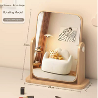 Vertical Square Folding Mirror Tabletop Makeup Mirror - Large Wooden Swivel Vanity Mirror for Desk