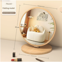Round Folding Mirror Tabletop Makeup Mirror - Large Wooden Swivel Vanity Mirror for Desk