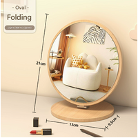 Oval Folding Mirror Tabletop Makeup Mirror - Large Wooden Swivel Vanity Mirror for Desk