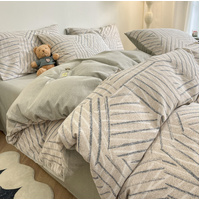 Pinstripe Thick Brushed Cotton 4-Piece Bed Sheet Set (1.5m Bed) - Fits 200x230cm Duvet