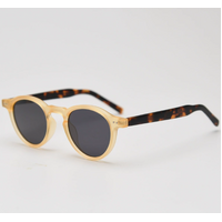 TraFrosted Yellow Tortoiseshell Feet Retro Round Polarized Sunglasses - Black Frame - Fashion UV Protection
