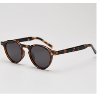 Tortoiseshell All Gray Tortoiseshell Feet Retro Round Polarized Sunglasses - Black Frame - Fashion UV Protection