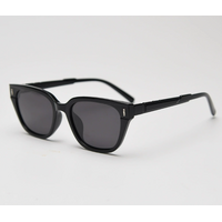 Gloss Black All Gray Retro Small Frame Sunglasses - Black - UV Protection