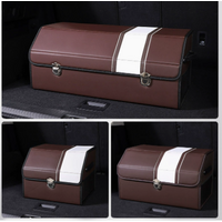 Medium Sized Brown-white Foldable Car Trunk Storage Box - Large Capacity Insertable Rear Organizer