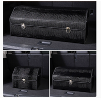 Medium Sized Crocodile Print Black Foldable Car Trunk Storage Box - Large Capacity Insertable Rear Organizer