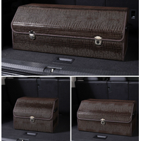 Medium Sized Crocodile Print Brown Foldable Car Trunk Storage Box - Large Capacity Insertable Rear Organizer