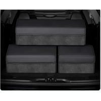 Medium Sized Tumbled Leather Black Foldable Car Trunk Storage Box - Large Capacity Insertable Rear Organizer
