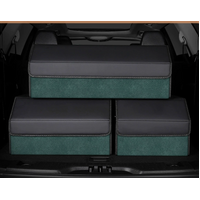 Medium Sized Tumbled Leather Green Foldable Car Trunk Storage Box - Large Capacity Insertable Rear Organizer