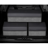 Medium Sized Tumbled Leather Grey Foldable Car Trunk Storage Box - Large Capacity Insertable Rear Organizer