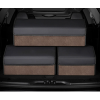 Medium Sized Tumbled Leather Brown Foldable Car Trunk Storage Box - Large Capacity Insertable Rear Organizer