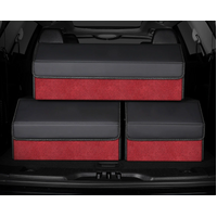 Medium Sized Tumbled Leather Red Foldable Car Trunk Storage Box - Large Capacity Insertable Rear Organizer