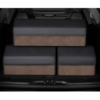 Extra Large Tumbled Leather Brown Foldable Car Trunk Storage Box - Large Capacity Insertable Rear Organizer