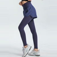 L Navy Blue Women's High-Waist Athletic Skort with Built-In Shorts - Breathable Quick-Dry Running Skirt with Phone Pocket