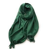 Green 2 PCS Skin Red Solid Color Scarf Shawl with Tassels - Warm Korean Style Wrap (180cm x 70cm)
