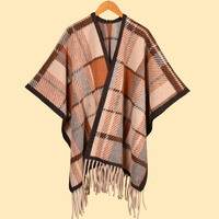 Barbara Orange Elegant Autumn Winter Shawl - Artistic Split-Design Knit Cloak with Oil Painting Style