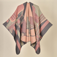 Dumas Pink Elegant Autumn Winter Shawl - Artistic Split-Design Knit Cloak with Oil Painting Style