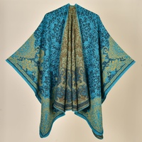 Palace Classical Lime Green Elegant Autumn Winter Shawl - Artistic Split-Design Knit Cloak with Oil Painting Style