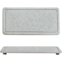 Engraved Inner Frame - Medium Grey 2-Piece Rectangular Diatomaceous Earth Coaster Set - Absorbent Grooved Mat for Sink and Bathroom