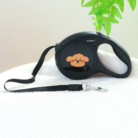 Black 5m Cartoon Retractable Dog Leash for Golden Retriever &amp; Poodle Puppies - Durable, Tangle-Free Pet Walking Essential