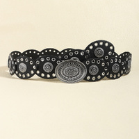 Black Vintage Western Post-Apocalyptic Women’s Waist Belt with Eyelet Oval Carvings