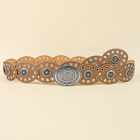 Antique Silver Champagne Vintage Western Post-Apocalyptic Women's Waist Belt with Eyelet Oval Carvings
