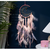 Pink 2 PCS Mystic Moon Dreamcatcher Wind Chime Pendant - Elegant Lunar Design with Soothing Tones