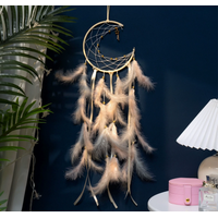 Light Yellow 2 PCS Mystic Moon Dreamcatcher Wind Chime Pendant - Elegant Lunar Design with Soothing Tones