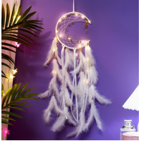 White With light 2 PCS Mystic Moon Dreamcatcher Wind Chime Pendant - Elegant Lunar Design with Soothing Tones