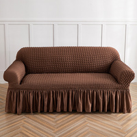 Light Coffee Double Sofa Bubble Gauze Sofa Cover with Skirt - Full Elastic Dustproof Double Seater 145-185cm
