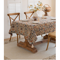 Floral Vintage Bird Tassel Tablecloth | Vintage Cotton and Linen Jacquard Tablecloth, 140*180cm