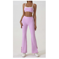 Pink Flared Leggings &amp; Sports Bra Set - Breathable &amp; Stretchy Activewear for Yoga, Running &amp; Gym Workouts Size M