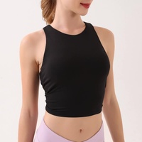 Black Summer Elastic Running Sports Vest with Padded Bra, Sleeveless Yoga Tank Top - 2XL Size