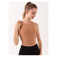Sunset Orange Summer Elastic Running Sports Vest with Padded Bra, Sleeveless Yoga Tank Top - M Size
