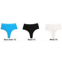 3 pcs（White+Black+Blue Aster） High-Waisted Solid Color Cotton Comfort Plus Size Tummy Control Thong Panties for Women – Size XL