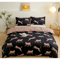 Black leopard print Three-Piece Bedding Set - Comfortable Polyester with Adjustable Corner Straps (Quilt Cover 230*230CM + Pillowcase 51*76CM*2)