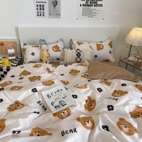 Cartoon Bear 4-Piece Bedding Set with Comforter and Pillowcases for Kids - Soft and Cute Bed Linen (Comforter 150x200cm, Bed Sheet 200x230cm, Pillowca