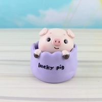 2 pcs Purple Cute Pig Head Bobble Head Car Ornament | Resin Pig Doll for Car Dashboard Decoration 6.5x7cm