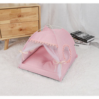 Pink Floral Portable Folding Pet Tent - Summer Cat &amp; Dog Shelter with Mesh Window, Lightweight and Breathable, Ideal for Travel &amp; Home Use 50x50x45CM