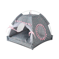 Gray floral Portable Folding Pet Tent - Summer Cat &amp; Dog Shelter with Mesh Window, Lightweight and Breathable, Ideal for Travel &amp; Home Use 35x35x30CM