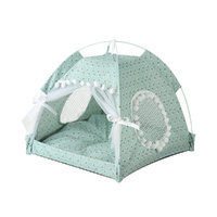 Green floral Portable Folding Pet Tent - Summer Cat &amp; Dog Shelter with Mesh Window, Lightweight and Breathable, Ideal for Travel &amp; Home Use 40x40x35CM
